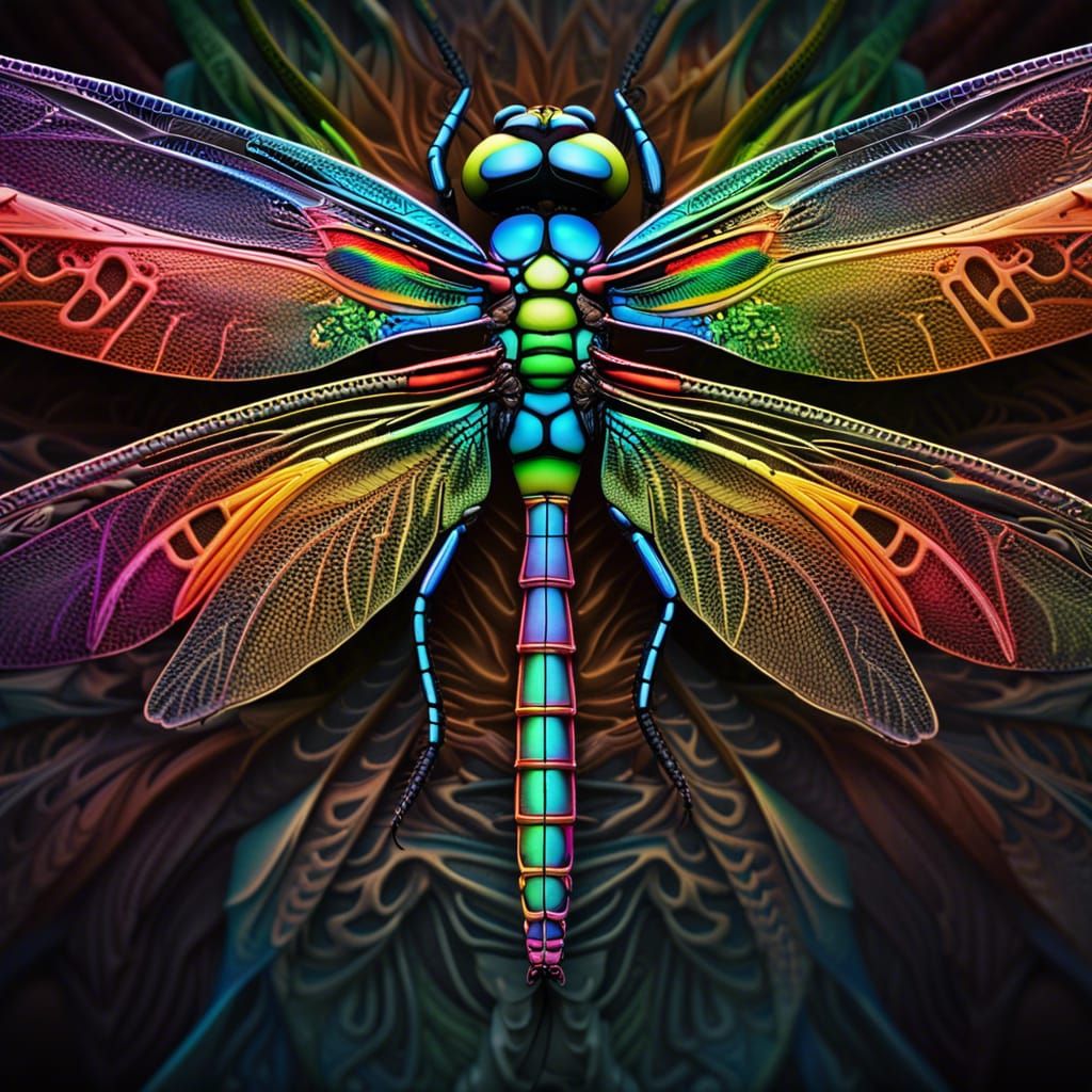 Rainbow Dragonfly in Hyperrealistic Technicolor