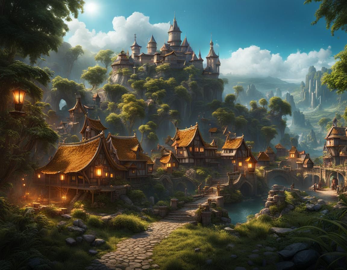 Magical Village Held in Hand: Fantasy Concept Art