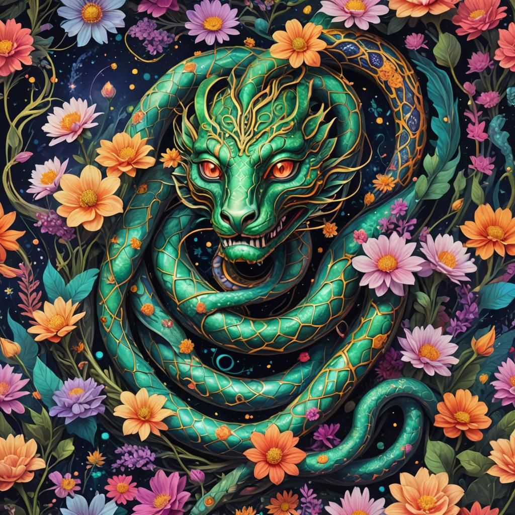 Floral Serpent in Holographic Cosmic Style