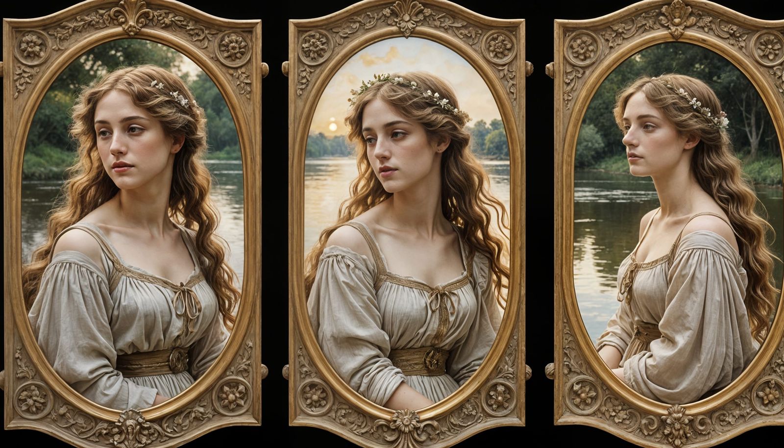 Ethereal Youth in Serene Landscape, Classic Oil Painting