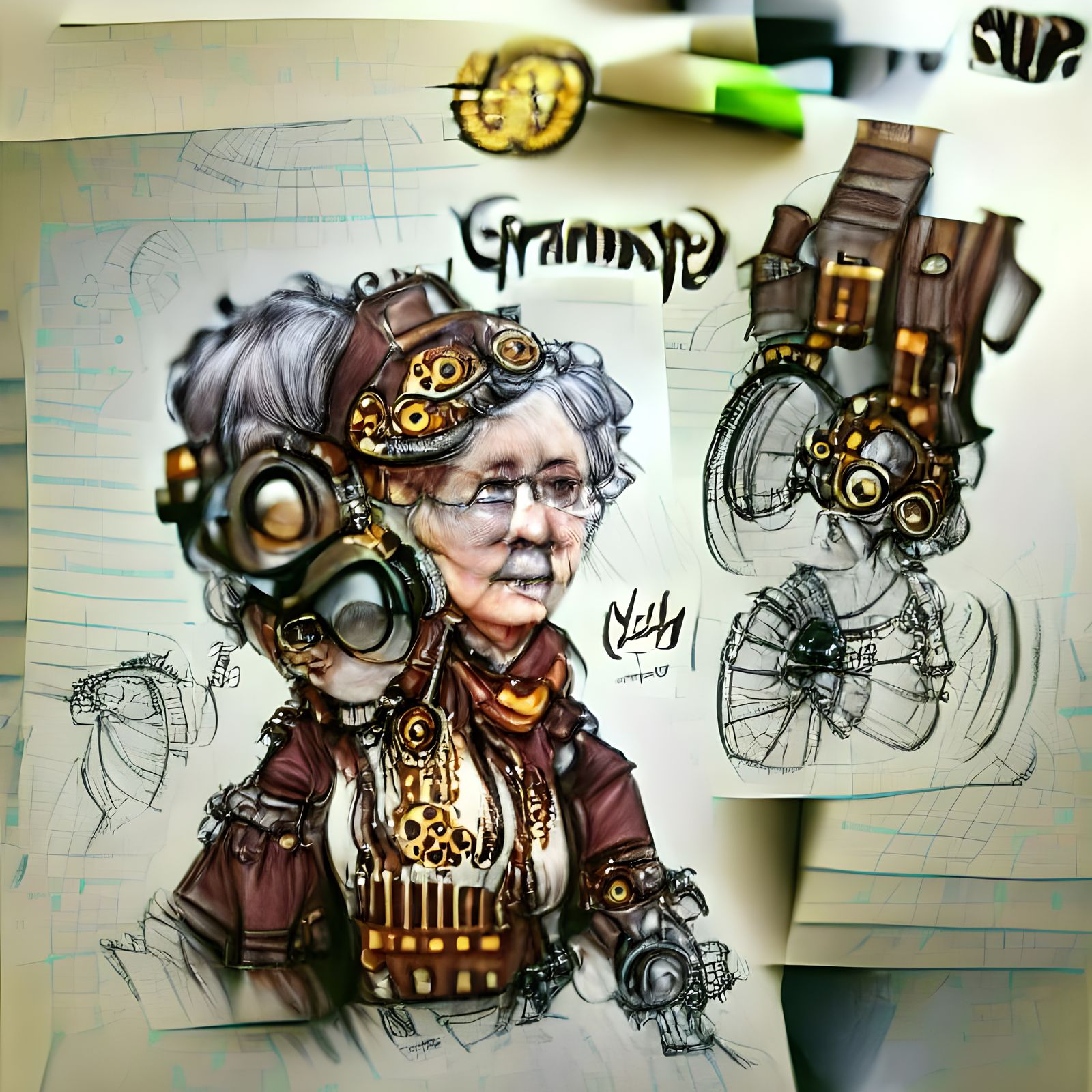 Steampunk Granny Sketch Concept