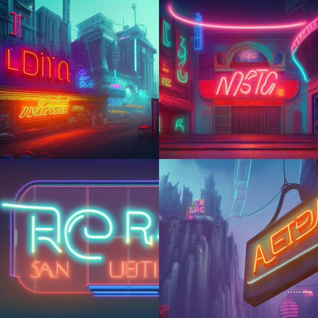 Detailed Neon Sign Concept Art in Deep Color