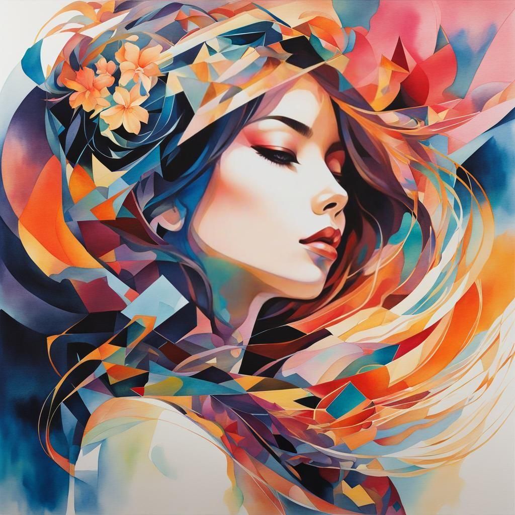 Surreal Anime Portrait with Gold Leaf Accents