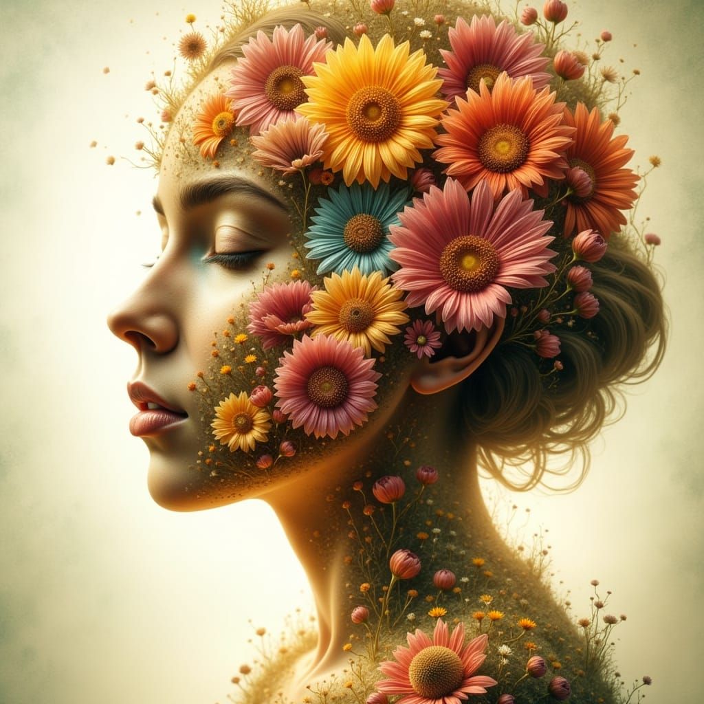 Angelic Floral Portrait in Dreamy Surreal Style