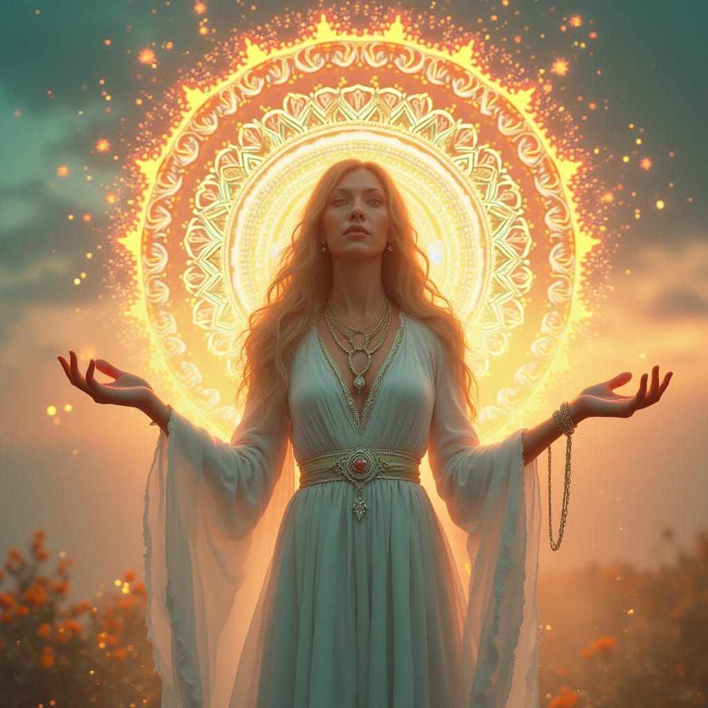 Goddess of Sacred Harmony in Vibrant Mandalas