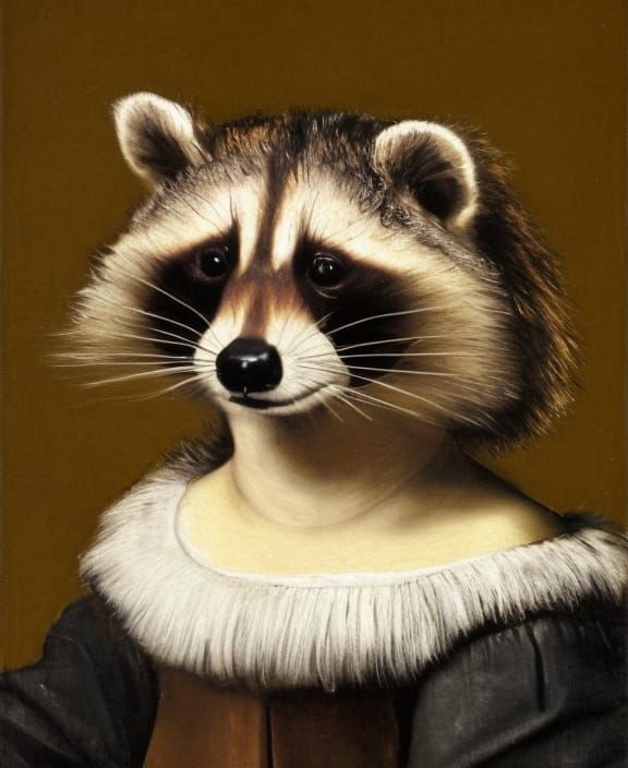 Raccoon in Renaissance Dress: Dutch Masters Portrait
