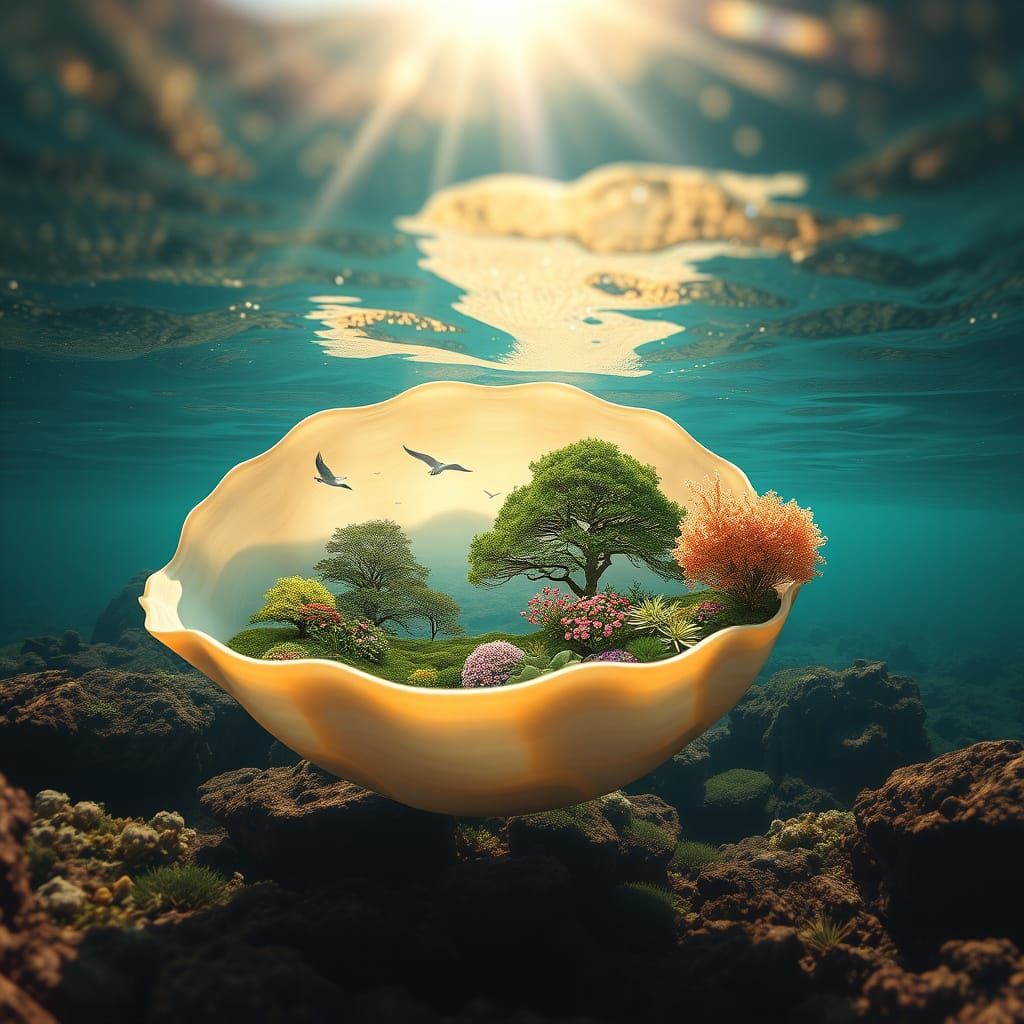 Underwater World Inside Seashell: A Summer Dreamscape