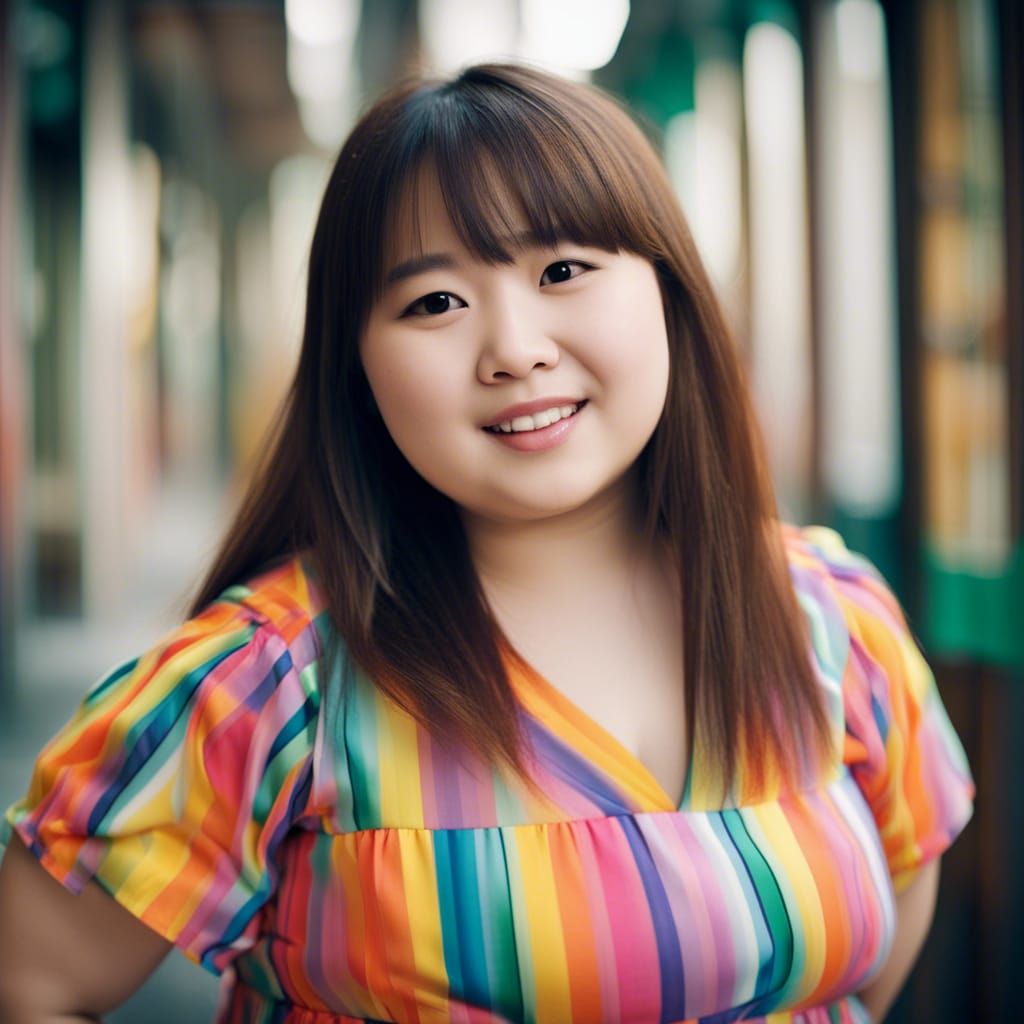 Chubby Asian Girl in Colorful Dress