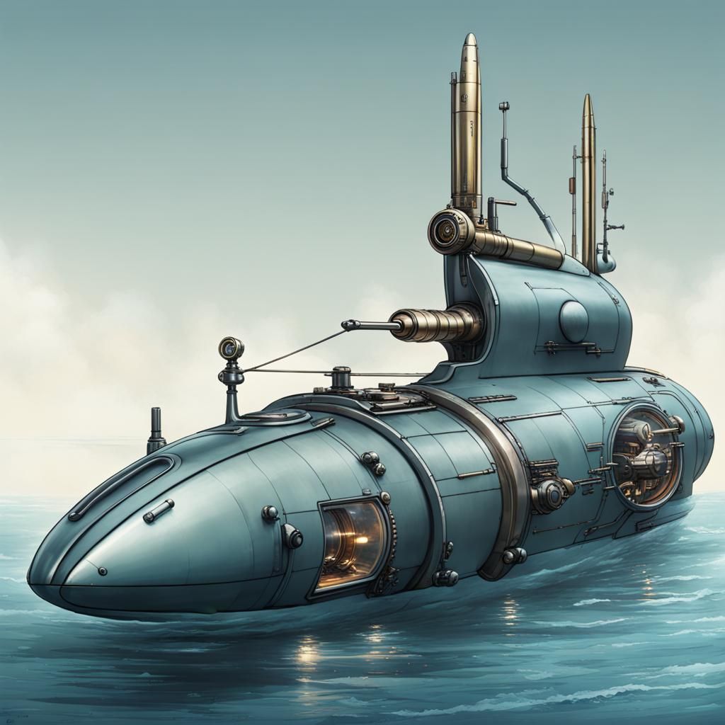 Futuristic Submarine with Gatling Gun