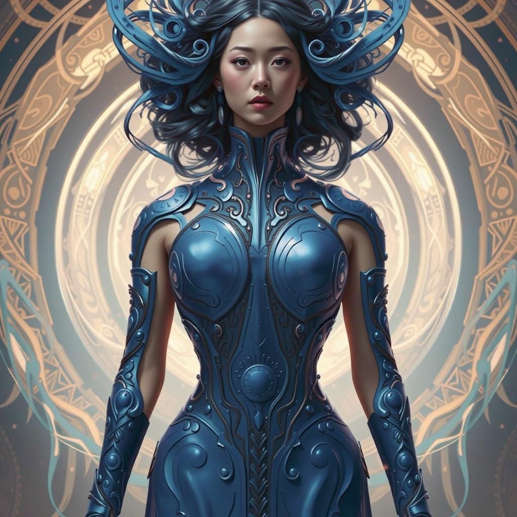 Futuristic Art Nouveau Woman, Dark Fantasy Concept Art