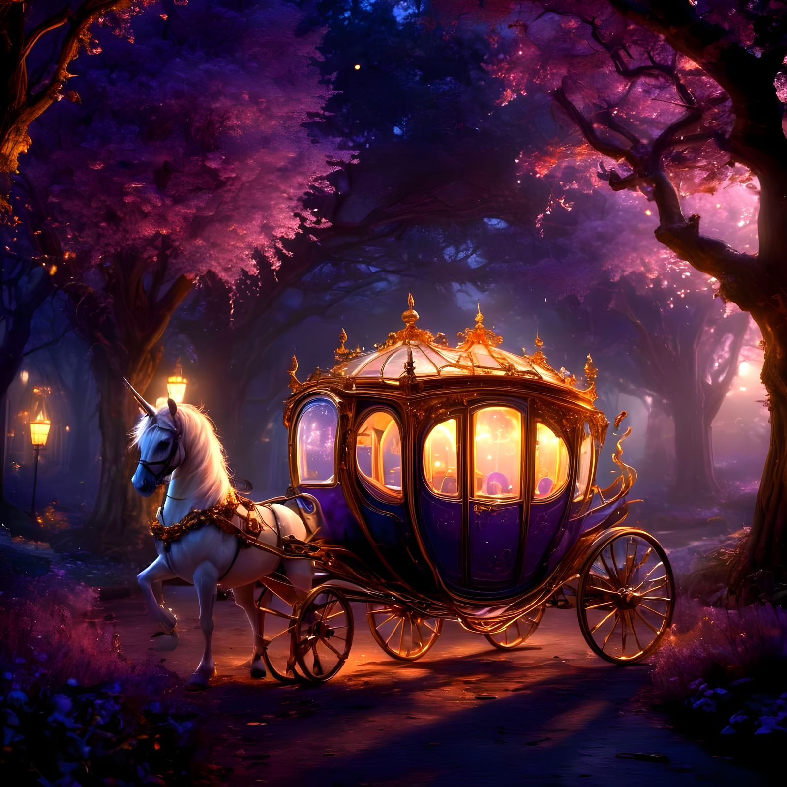 Ethereal Cinderella Carriage in Silvery Light with Golden Vi...