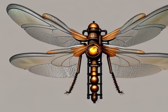 Steampunk Dragonfly Drone: Detailed 3D Matte Painting