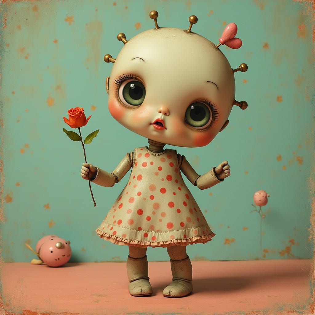 Surreal Pin-Up Robot Girl in Whimsical Fantasy Style