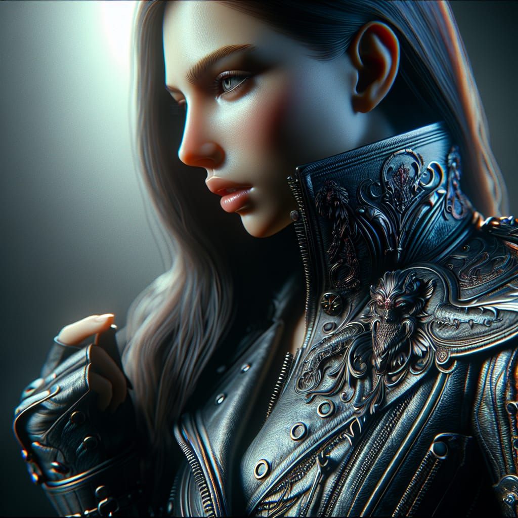 Gothic Woman in Leather Jacket: Hyper-Realistic HDR Portrait