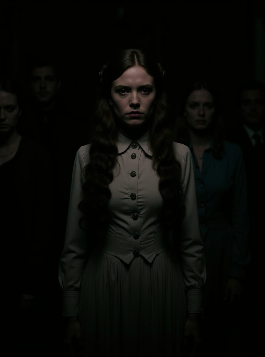 Victorian Woman in Dimly Lit Room: Hyperrealistic Portrait