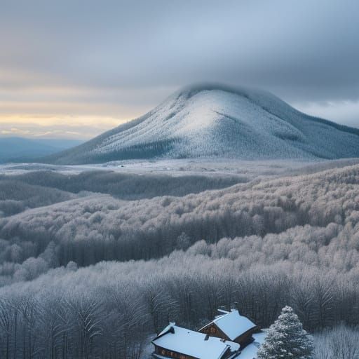 Cinematic Winter Storm Over Snowy Mountains in Watercolor