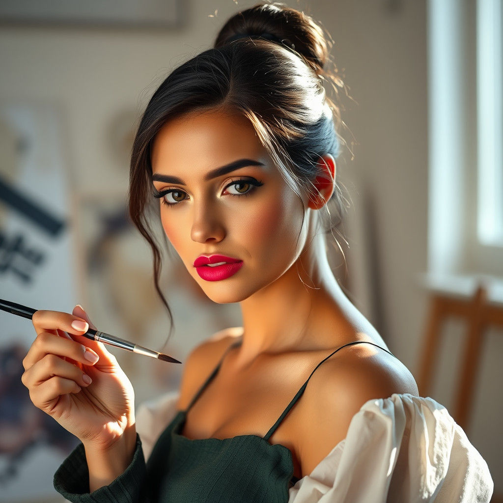 Elegant Artist at Work in Soft Light