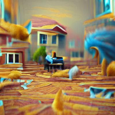 Cat and Chicken Concert in Cel-Shaded Landscape