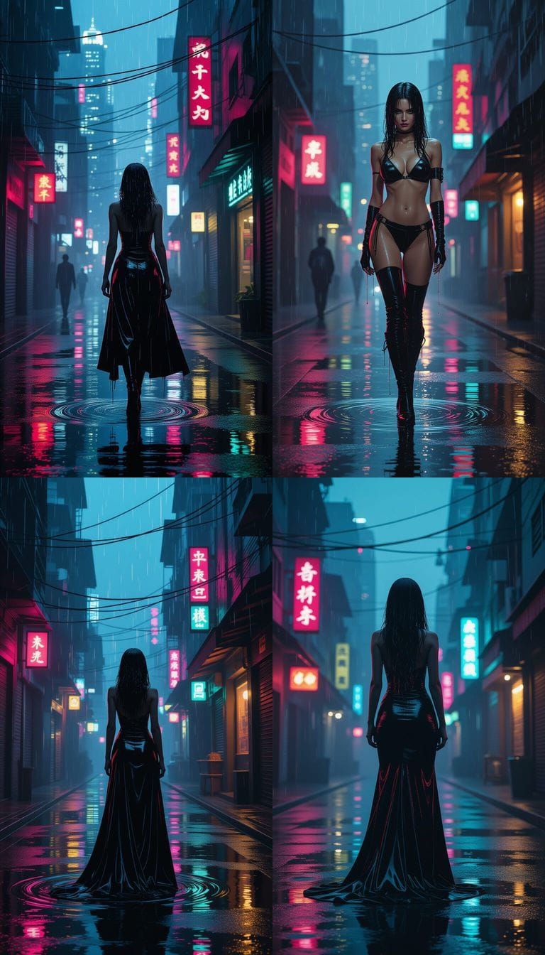 Druuna in Rainy Futuristic Street, Blade Runner Atmosphere