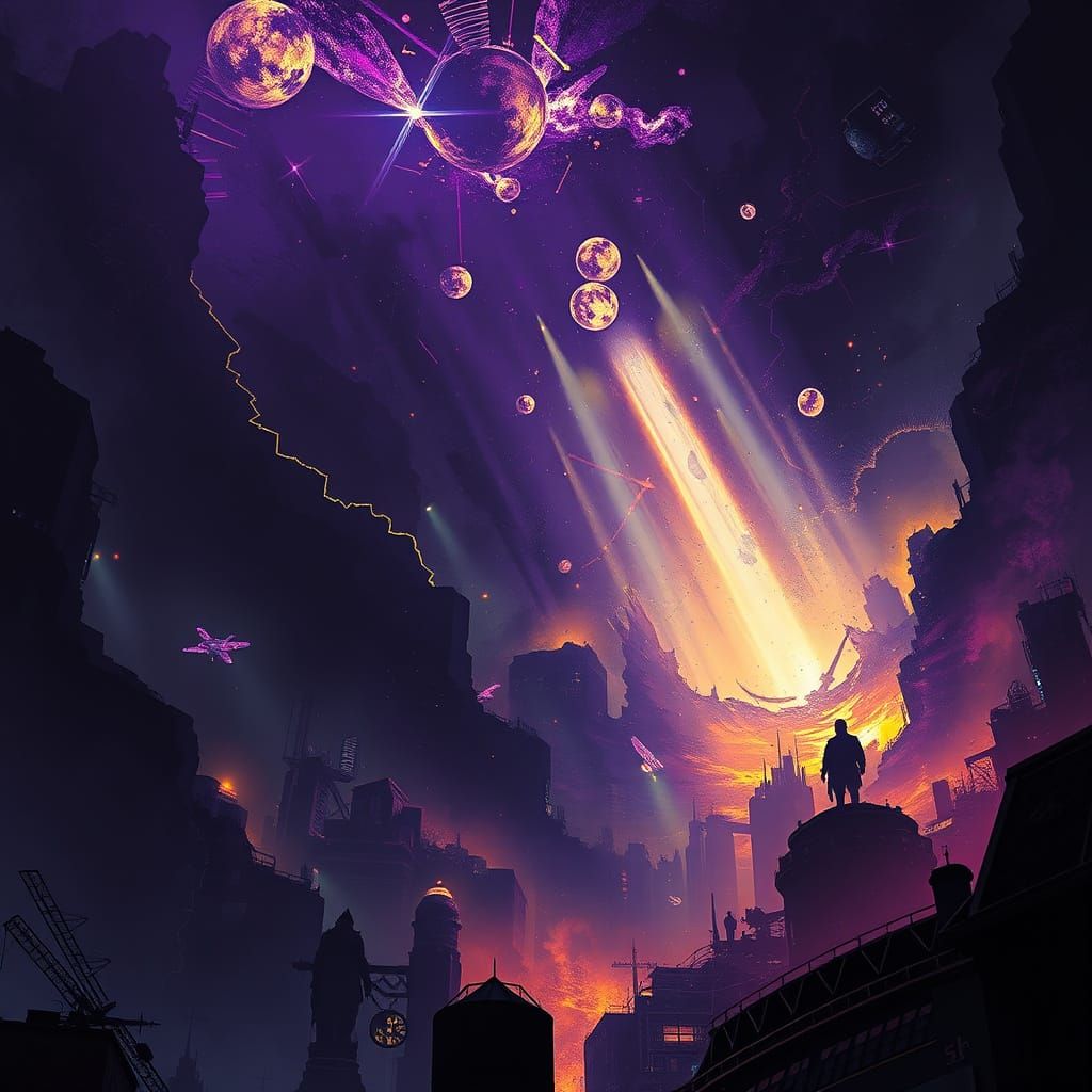 Dark Baltic Mythology Battle Scene in Cyberpunk Style