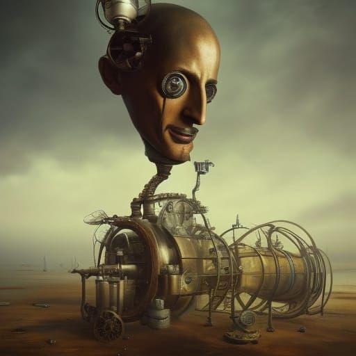 Max Planck Theory: Surreal Steampunk Portrait in Oil