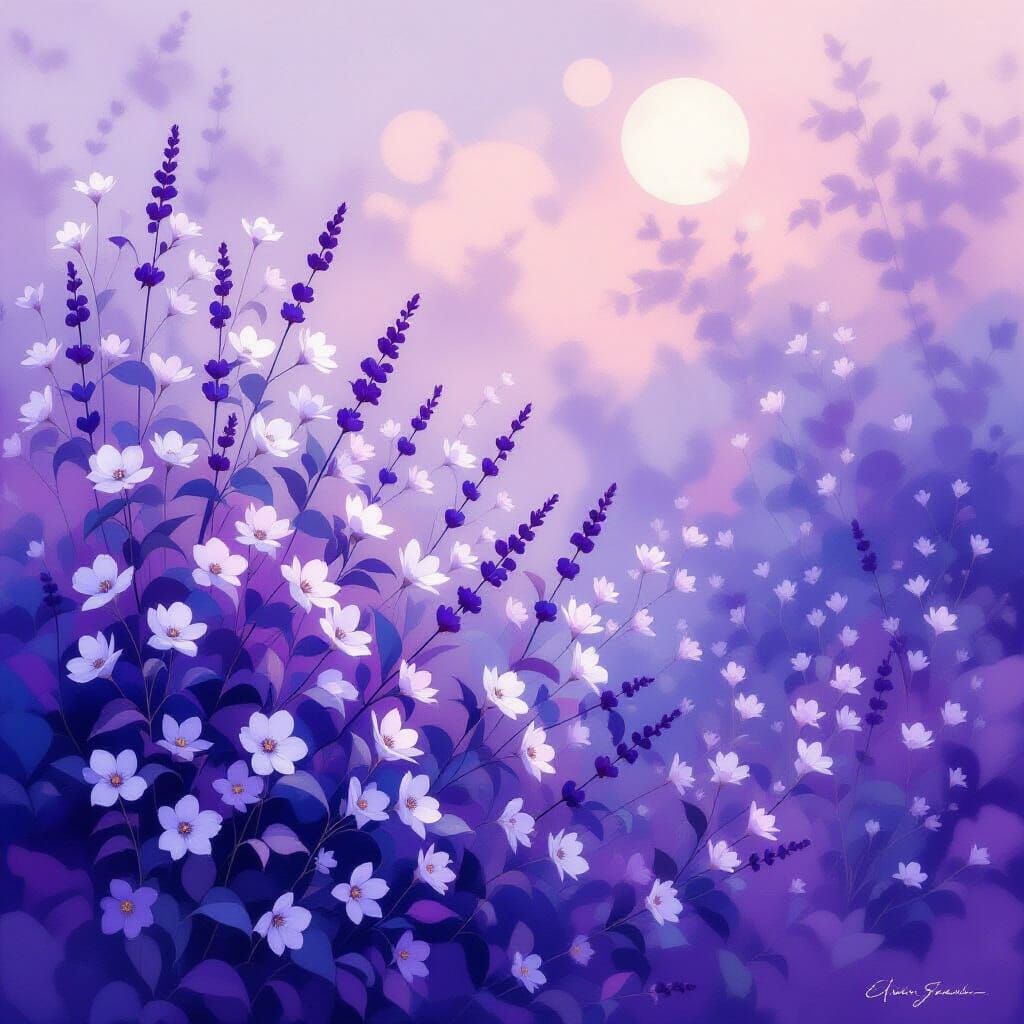 Ethereal Lavender Floral Background in Romantic Impressionis...