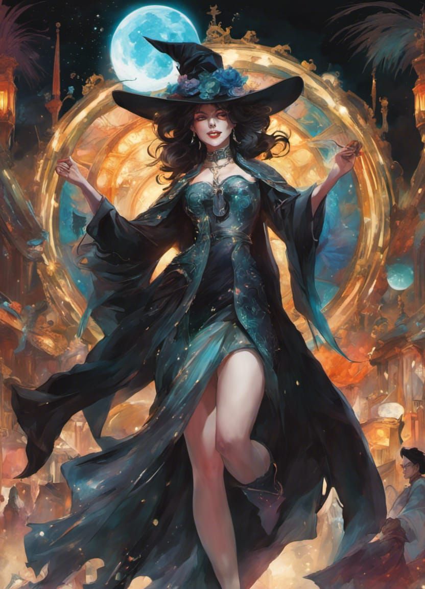 Art Nouveau Witch Laughing at Magic Carnival