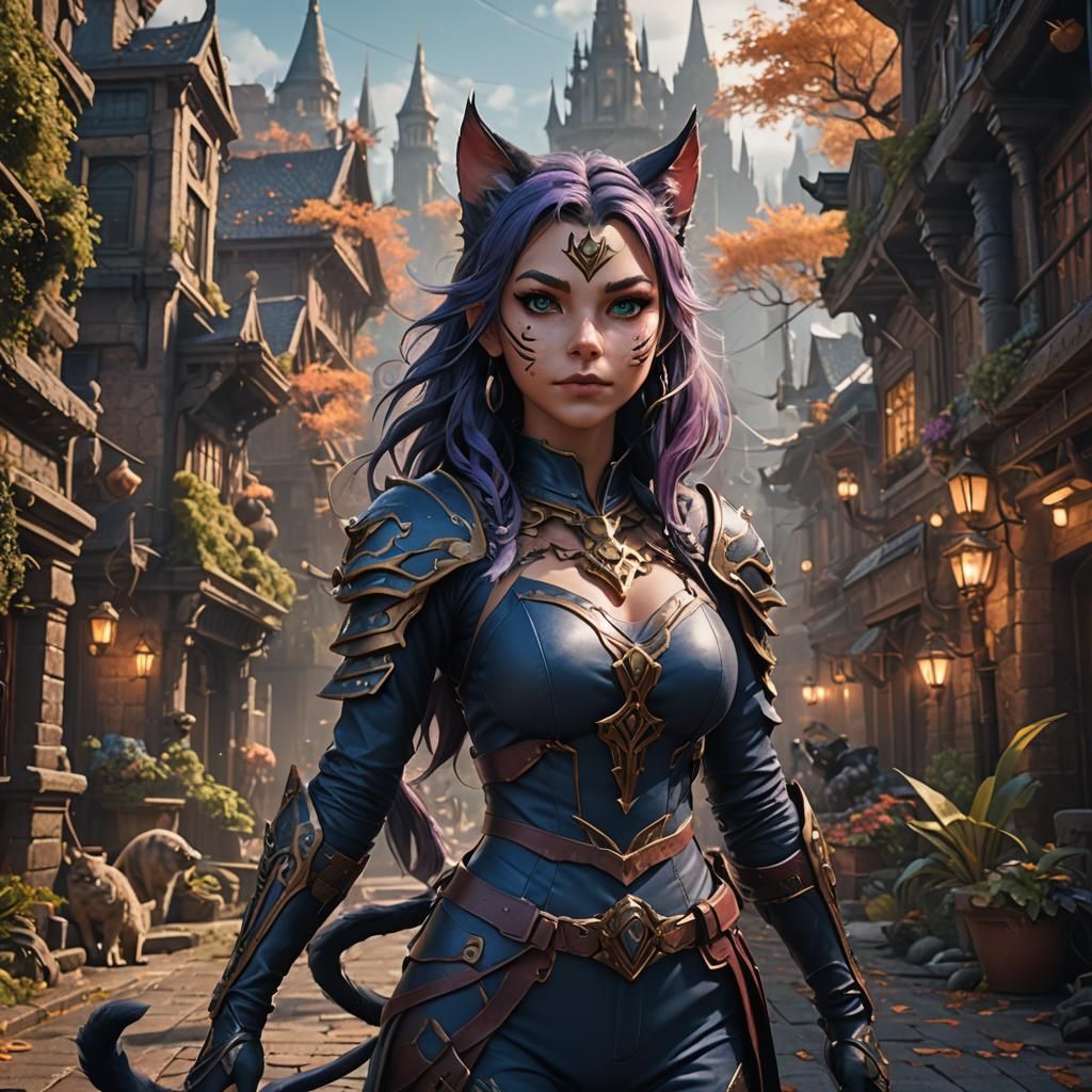 Detailed Catgirl Matte Painting in Deep Color