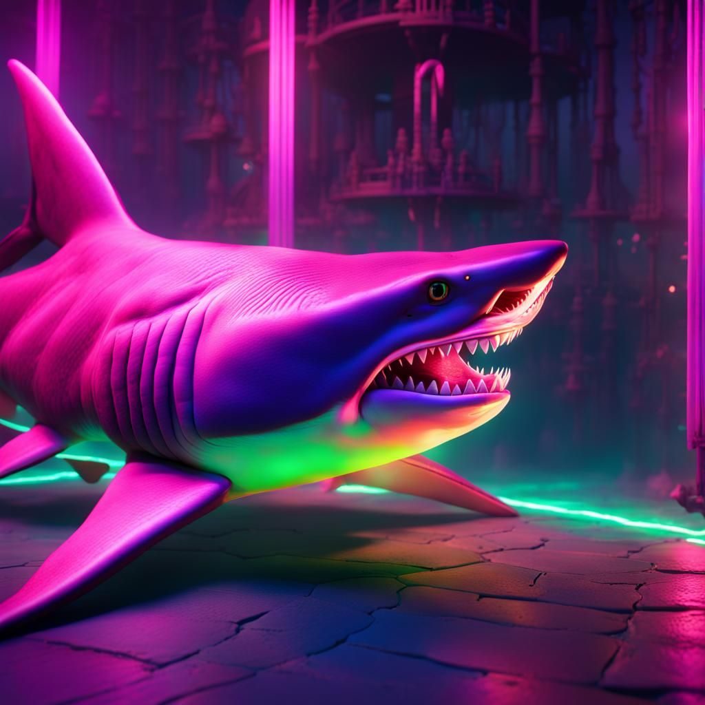 Neon Shark in Studio Photography Style