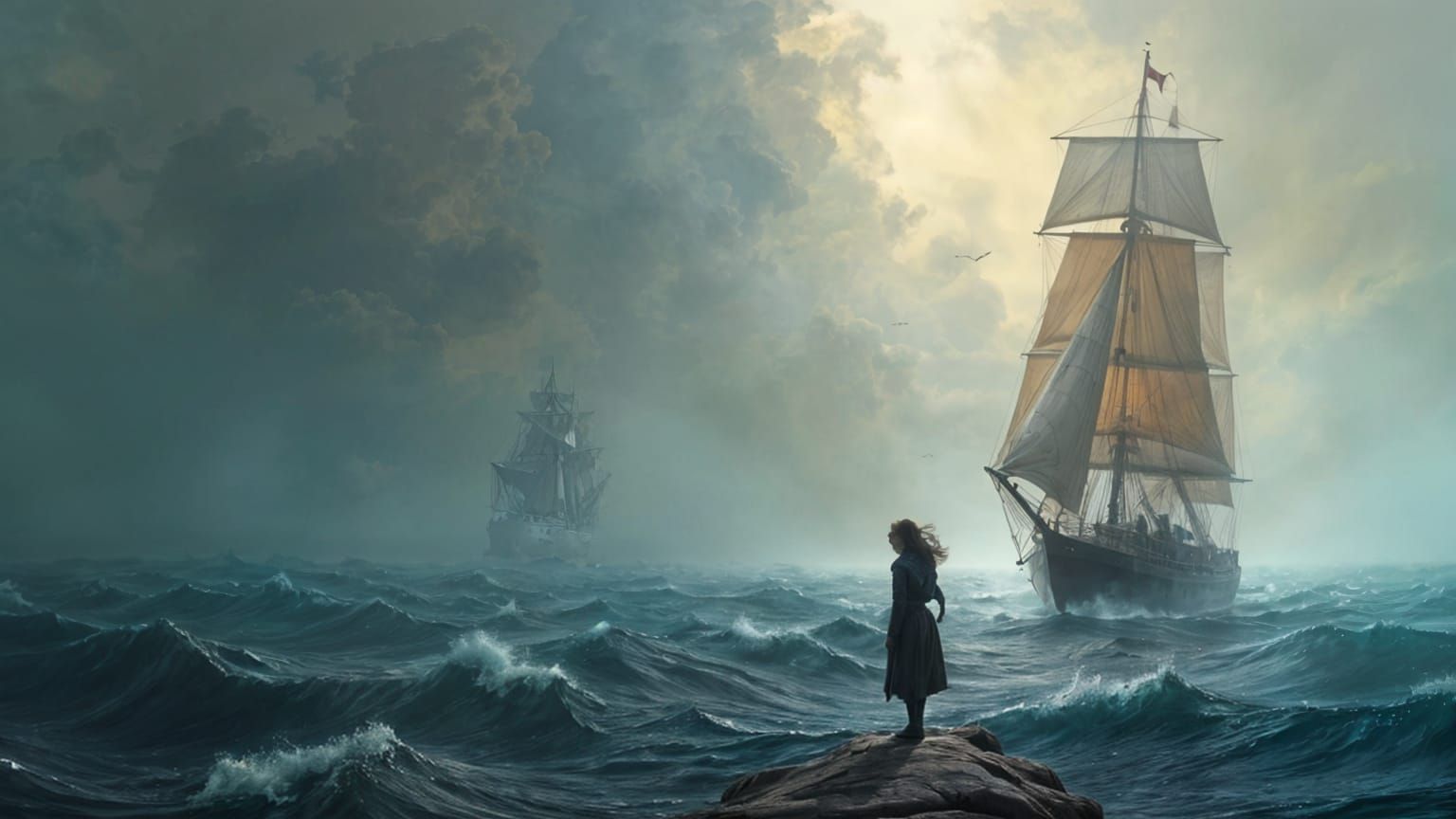 Ethereal Caravelle Voyage in Muted Indigo and Grey Hues