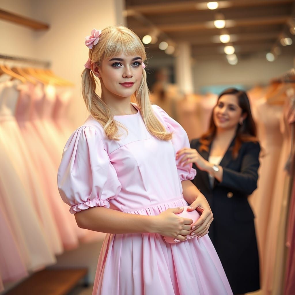 Young Man Embracing Femininity in Pastel Pink Bridesmaid Dre...