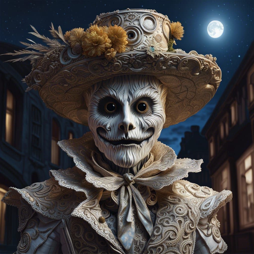 Hyperrealistic Rococo Scarecrow Portrait in Van Gogh Style