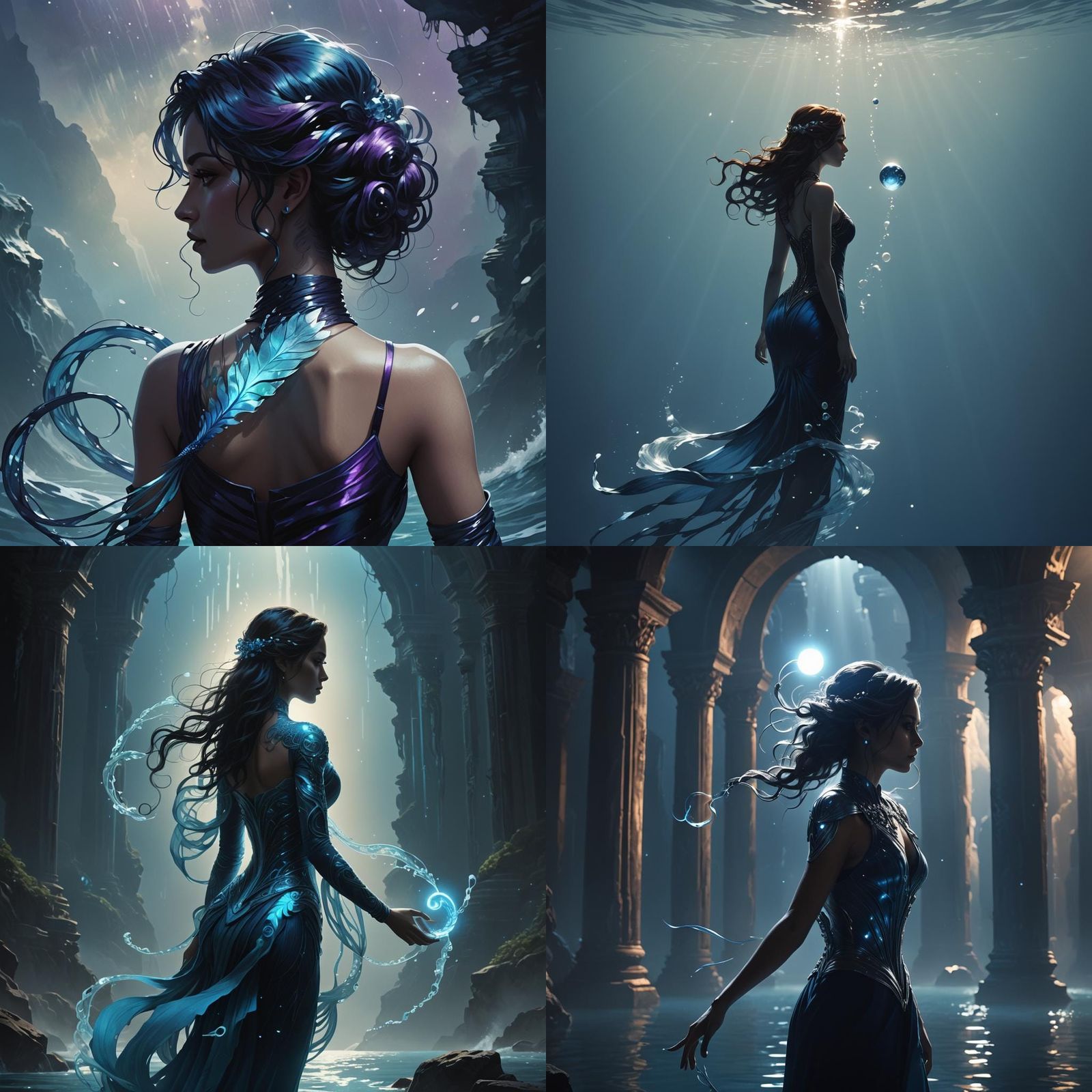 Mermaid Descent into Atlantis Ruins