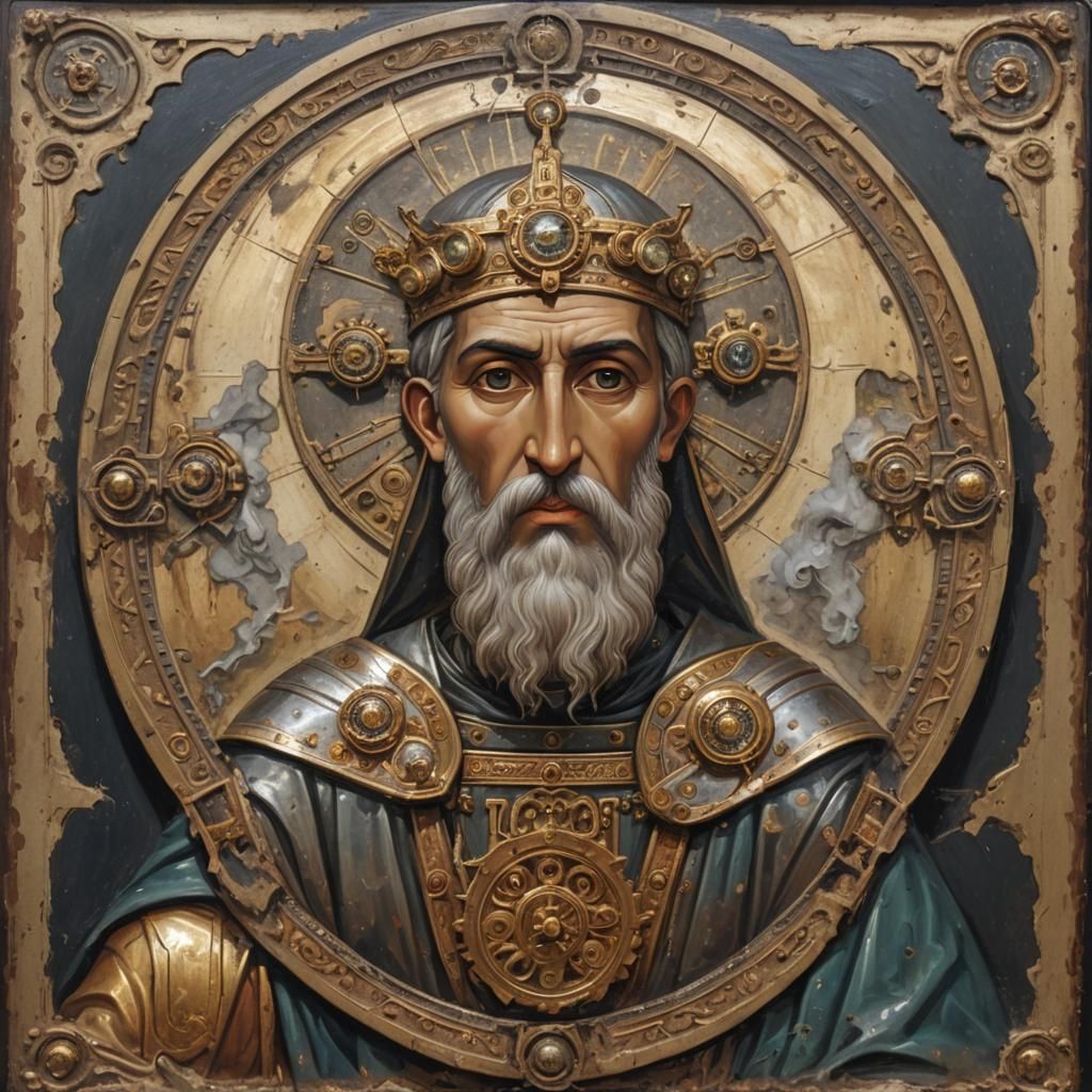 Steampunk Byzantine Icon: Digital Art Fusion