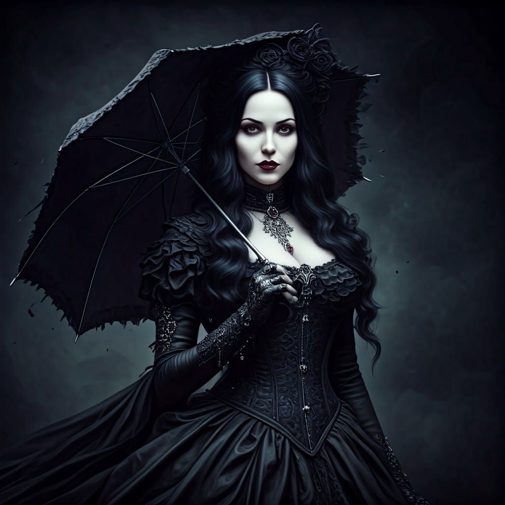 Goth Woman Death of the Endless in Victorian-Inspired Attire