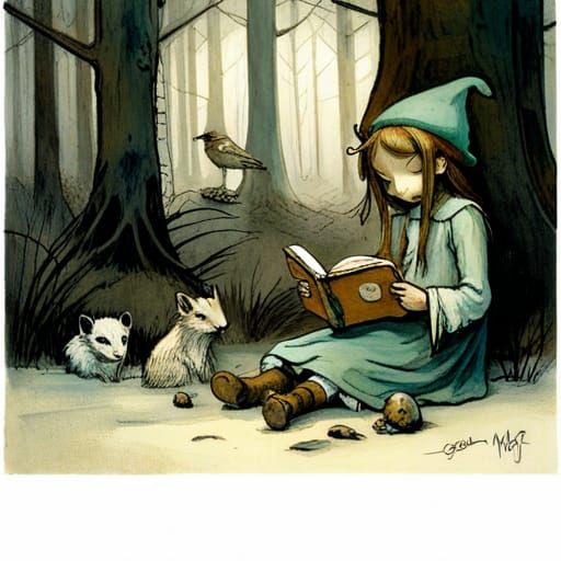 Enchanting Woodland Elf Reading to Animal Friends
