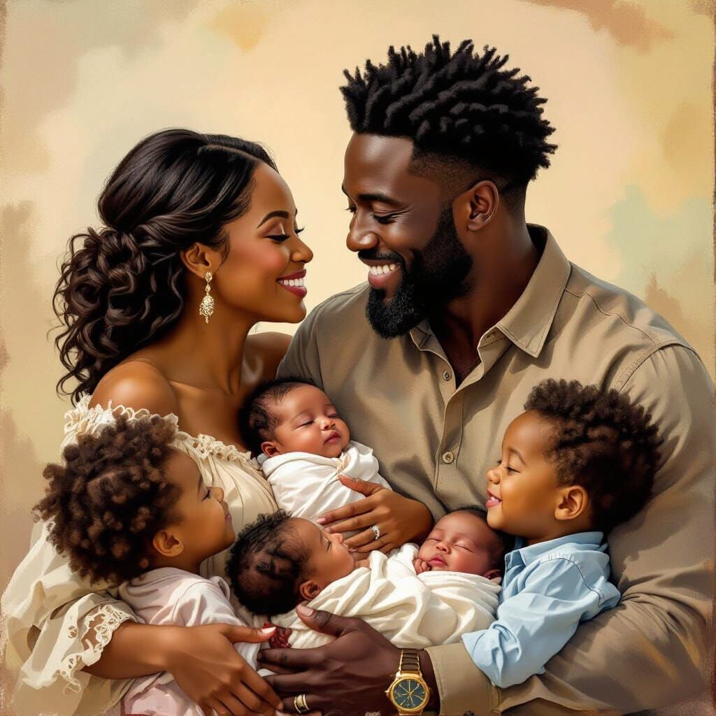Heartwarming Black Family Portrait in Vibrant Style