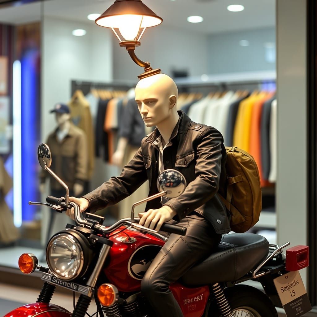 Mannequin on Motorbike with Lamp