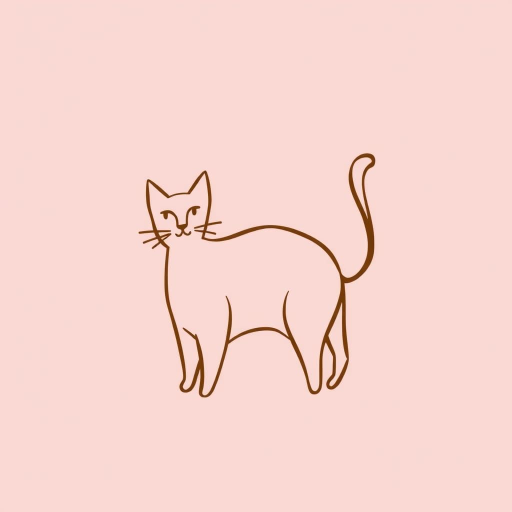 Whimsical Cat as Minimalist Line Art