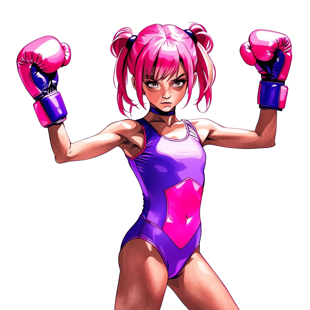 Female Boxer in Pink Leotard with Gloves