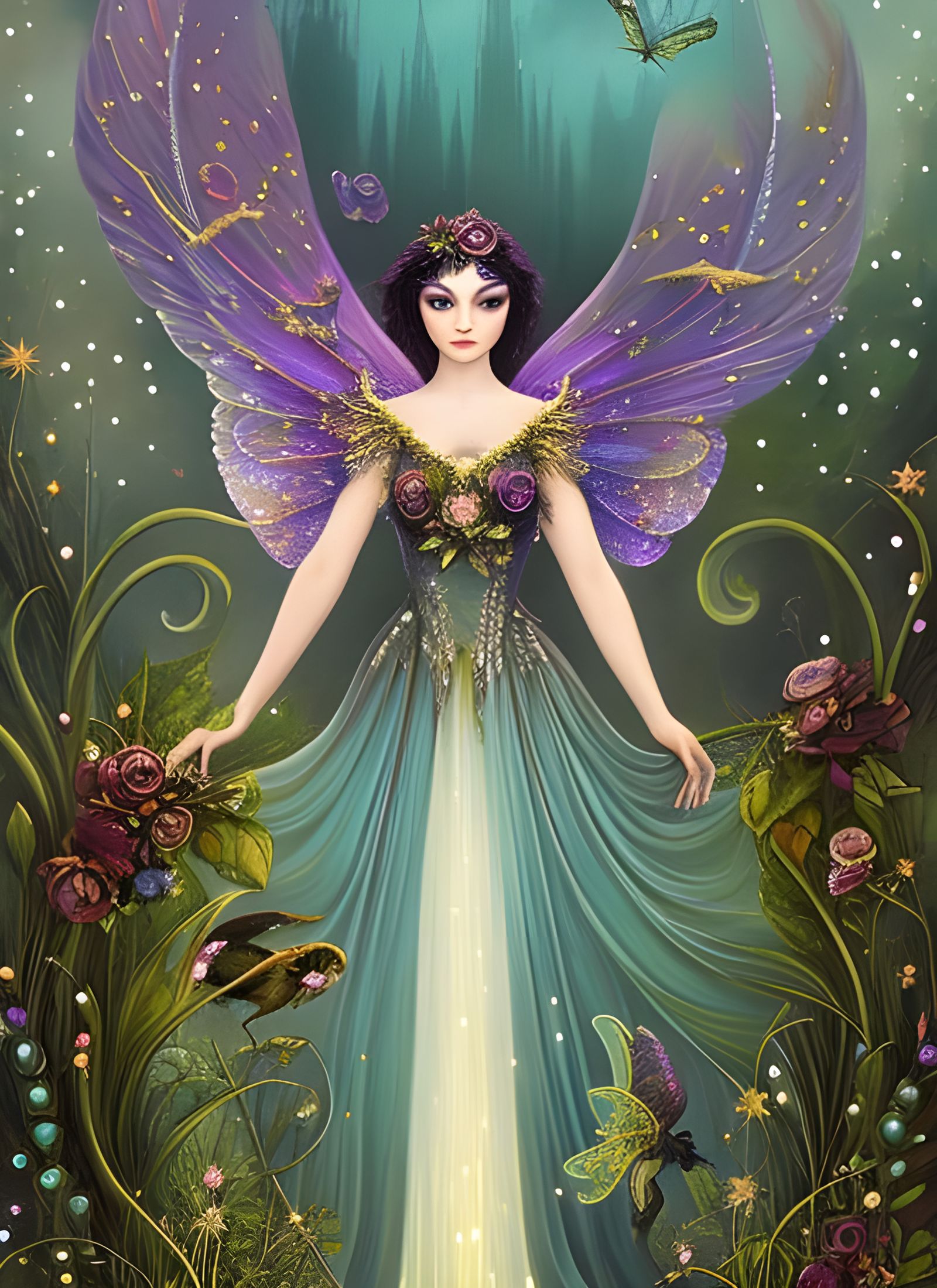 Magical Dark Fairy with Crystalline Wings