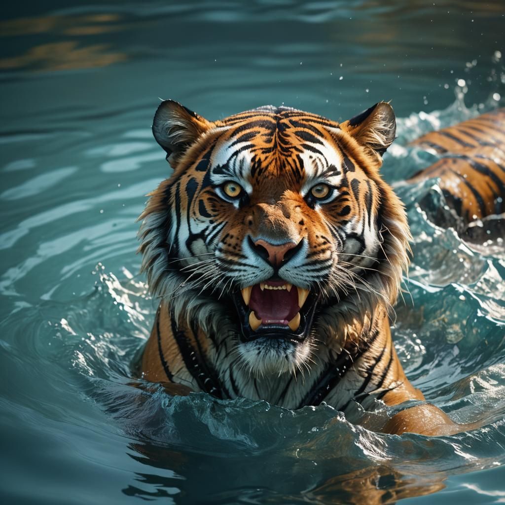 Tiger Swimming: Hyper-Realistic 3D Rendering