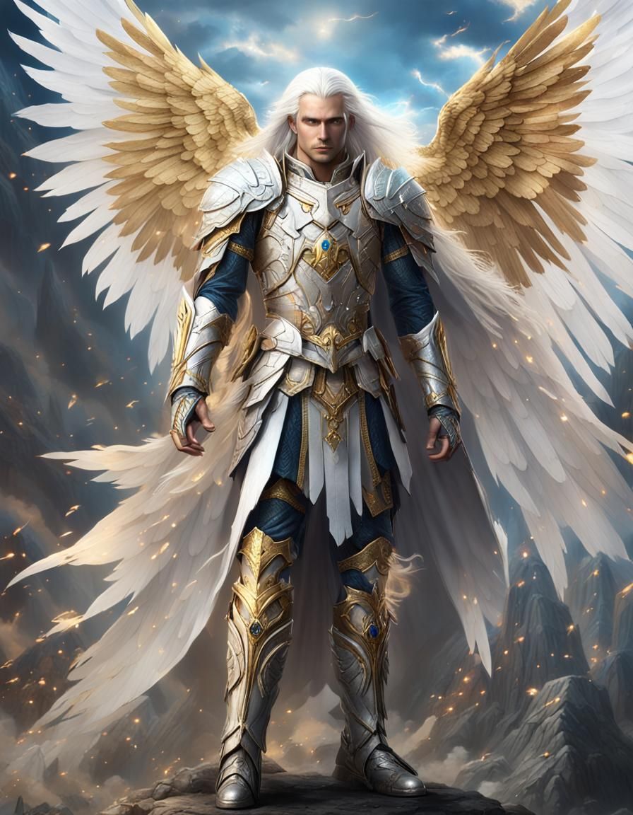 Aasimar Paladin in Golden Armor Digital Painting