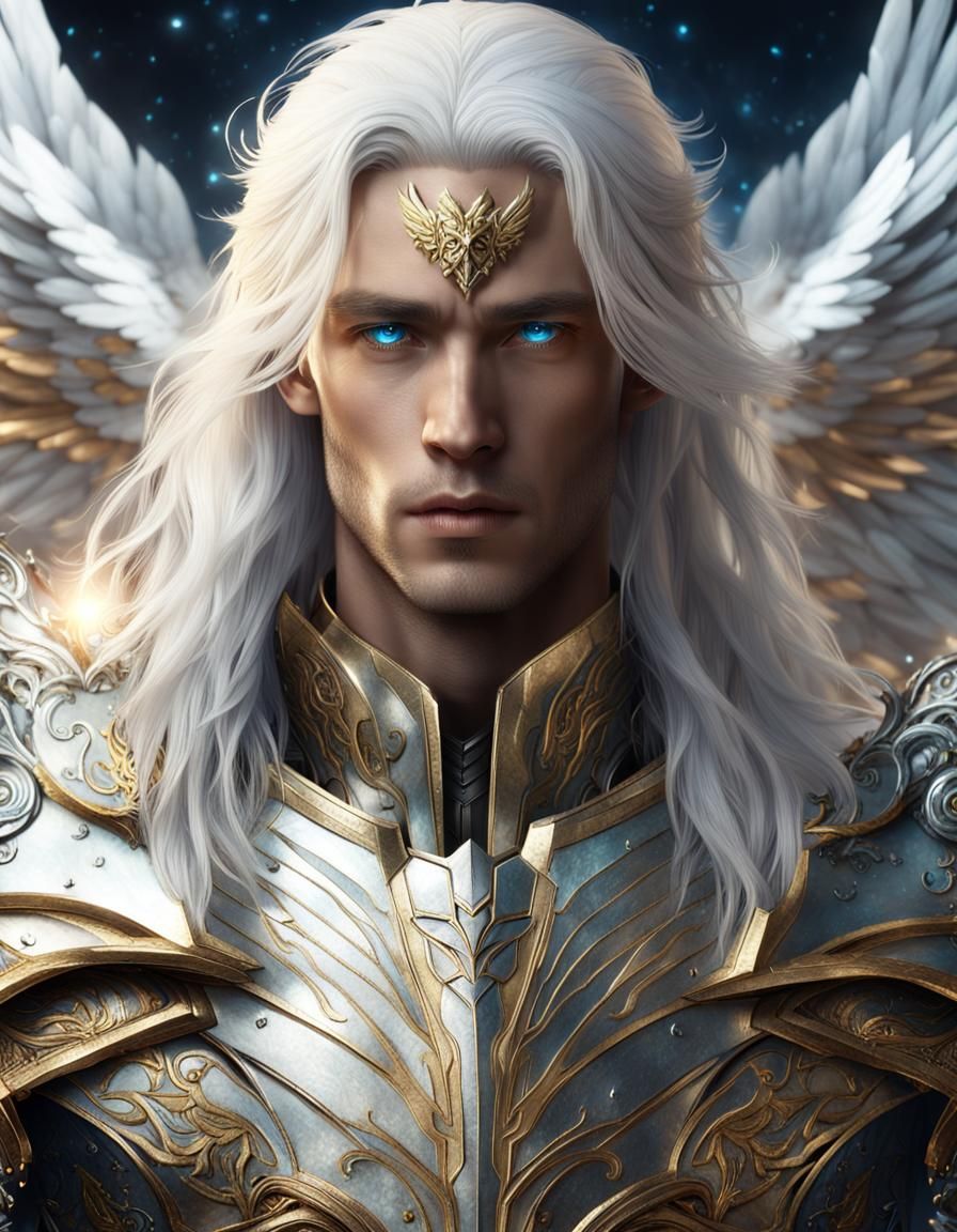 Aasimar Paladin with White Wings, Digital Painting