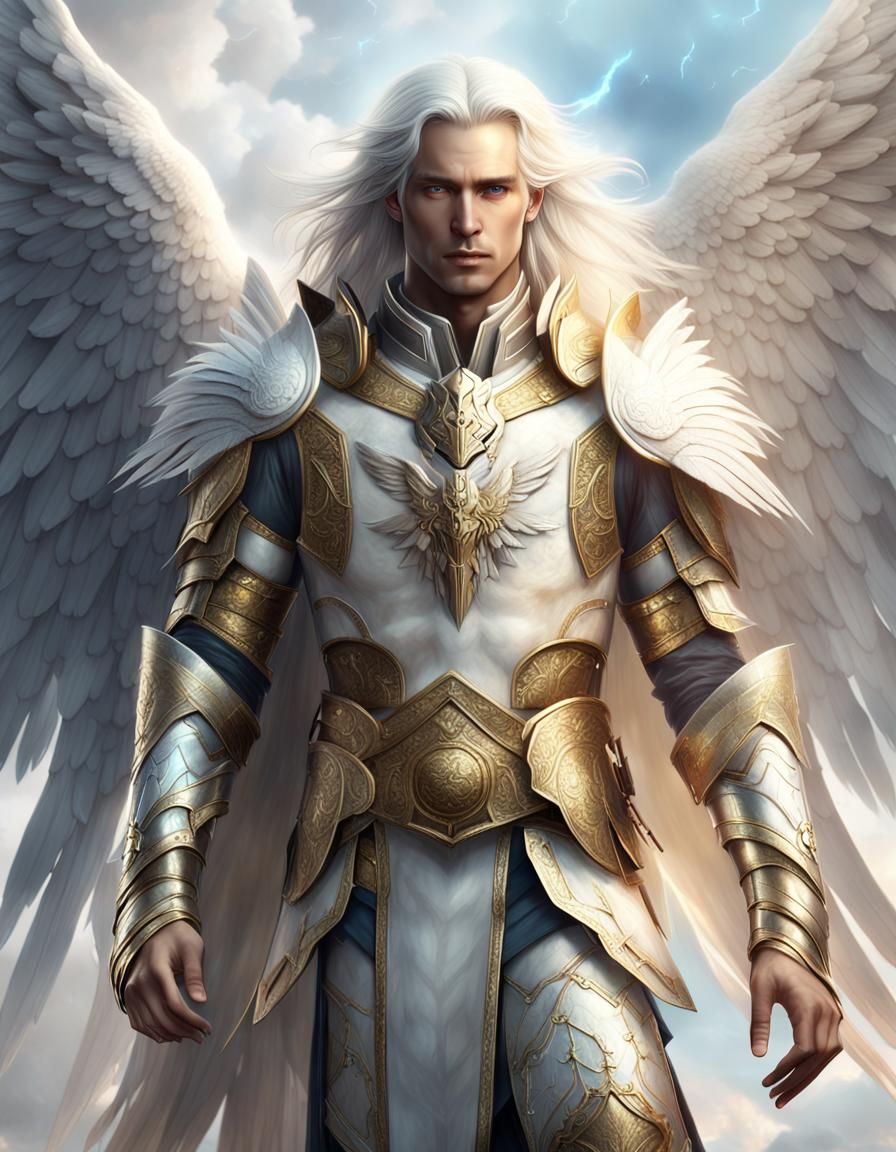 Aasimar Paladin with Golden Armor, Digital Matte Painting