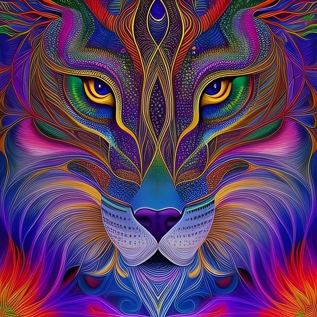 Psychedelic Line Art Lion in Filligree Style