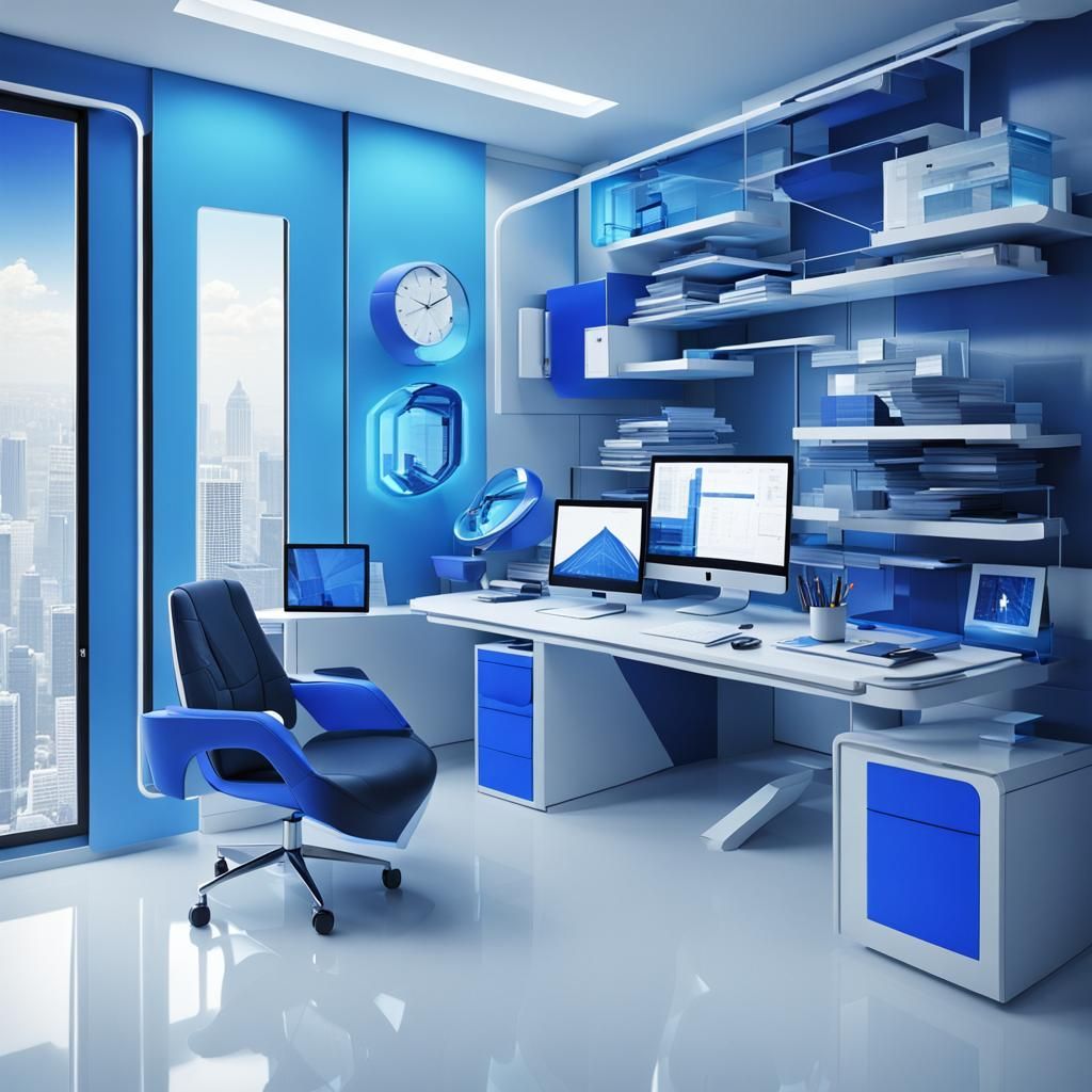 Hypermodern Futurist Workspace in Soothing Blues