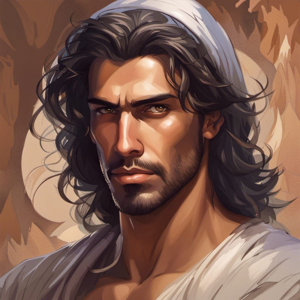 Portrait of Handsome Arab Man with Dark Eyes