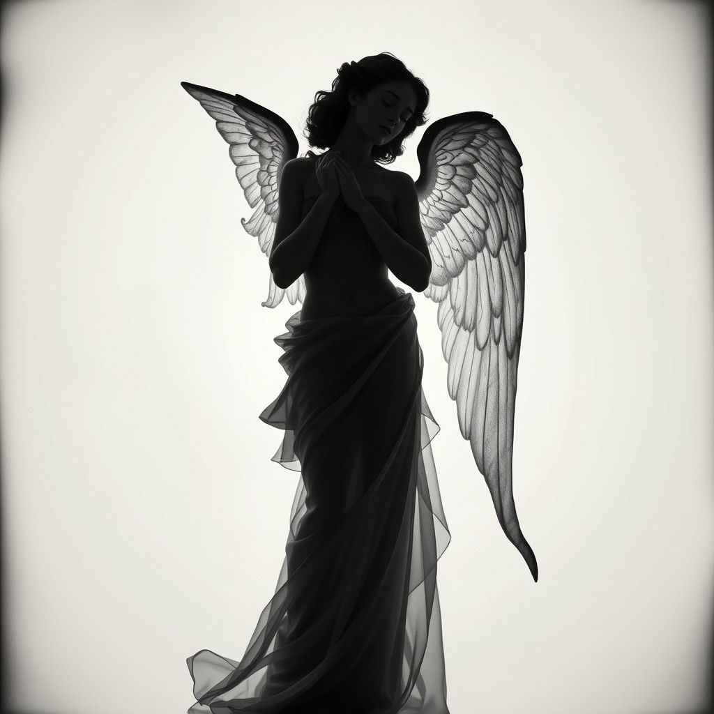 Ethereal Angel in Black and White Rayograph Style