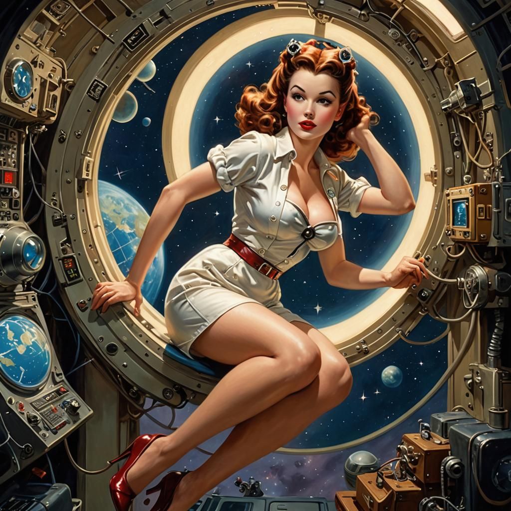 Athletic Pinup Girl Exploring Space in Romantic Academia Sty...